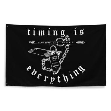 Black Timing is Everything S&S Flag — Syanide & Sabotage, Tactical Streetwear & Veteran Tattoo Lifestyle Apparel | Custom Graphic Image 1