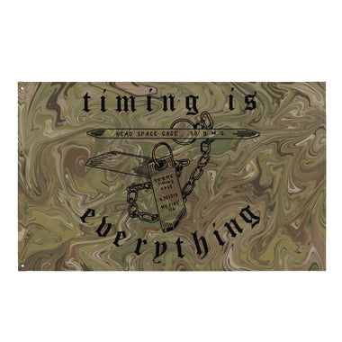 Twisted Multi Cam Timing is Everything Flag — Syanide & Sabotage, Tactical Streetwear & Veteran Tattoo Lifestyle Apparel | Custom Graphic Image 1