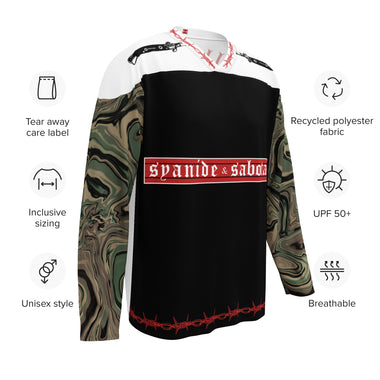 Trippy M81 Barb Wire Split Jersey — Syanide & Sabotage, Tactical Streetwear & Veteran Tattoo Lifestyle Apparel | Custom Graphic Image 1